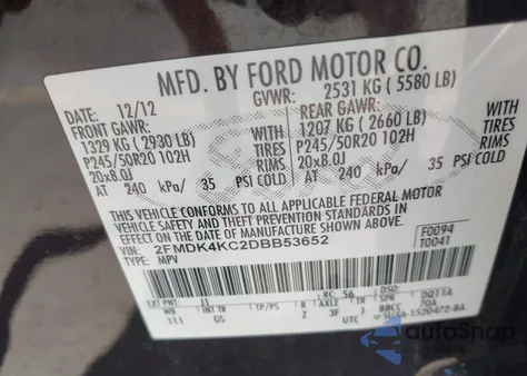 2013 Ford Edge Limited z USA, uszkodzony, nr VIN 2FMDK4KC2DBB53652